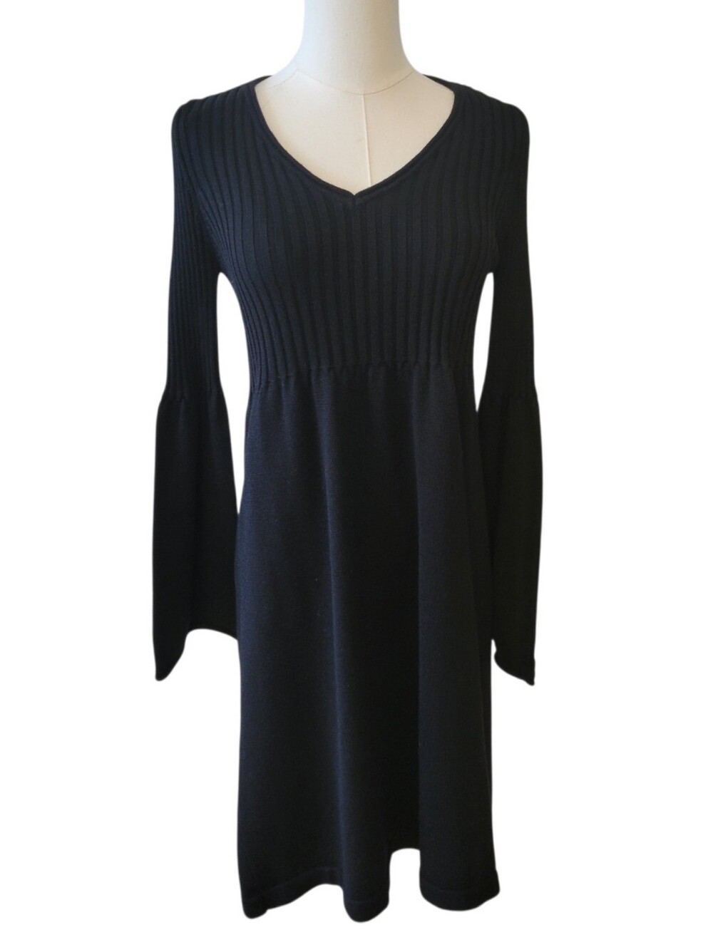 Calvin Klein Black Wool Blend V-Neck Sweater Dress Size Small‎